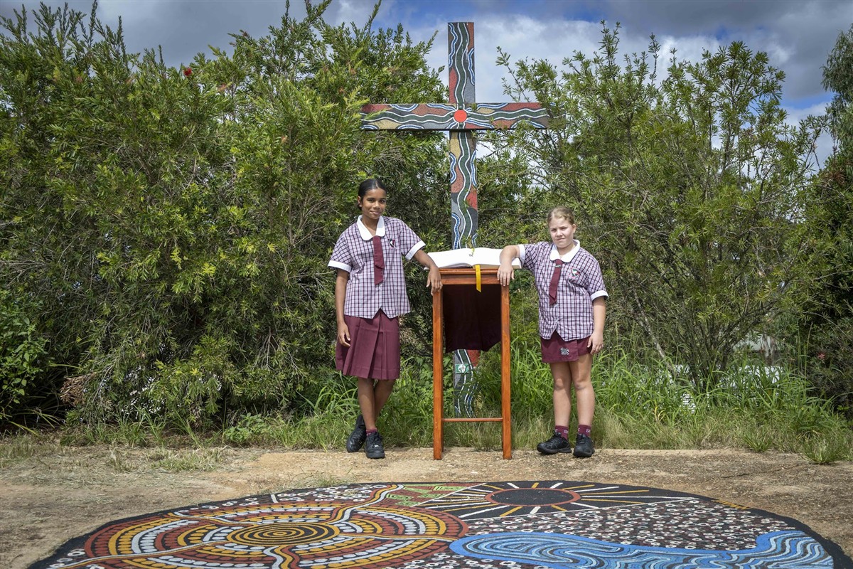 Two students in a dreaming garden